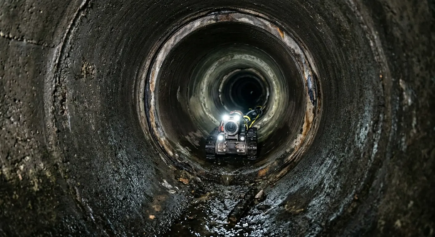 Robotic sewer camera inspecting pipe interior for Drain Snake Service in Greenburgh